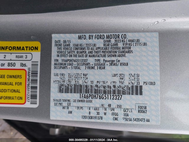 Ford FUSION SE 2016 1FA6P0H76G5112327 Image 9