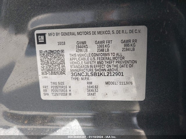 Chevrolet Trax Lt 2019 3GNCJLSB1KL212901 Image 9