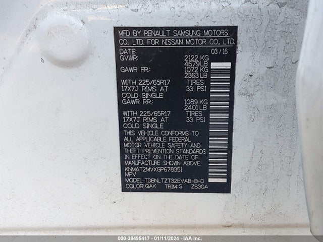 Nissan ROGUE SV 2016 KNMAT2MVXGP678351 Image 9