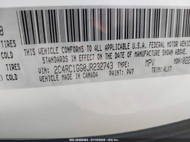 2018 CHRYSLER PACIFICA LIMITED VIN: 2C4RC1GG0JR232743