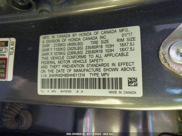 2HKRW2H85HH611314 Honda Cr-v Ex-l/ex-l Navi