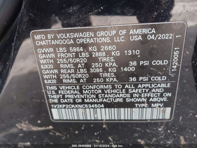 1V2KP2CAXNC534504 Volkswagen Atlas 2.0t Se W/technology