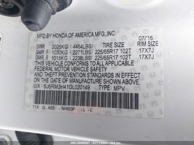 5J6RM3H41GL020149 Honda CR-V SE