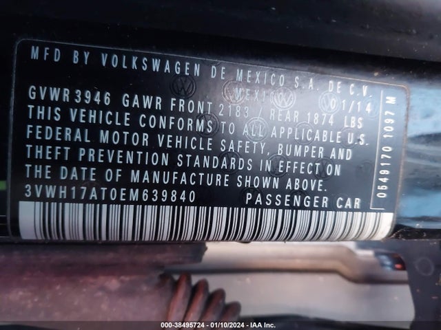 2014 VOLKSWAGEN BEETLE 1.8T VIN: 3VWH17AT0EM639840