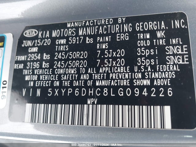 KIA Telluride S 2020 5XYP6DHC8LG094226 Image 9