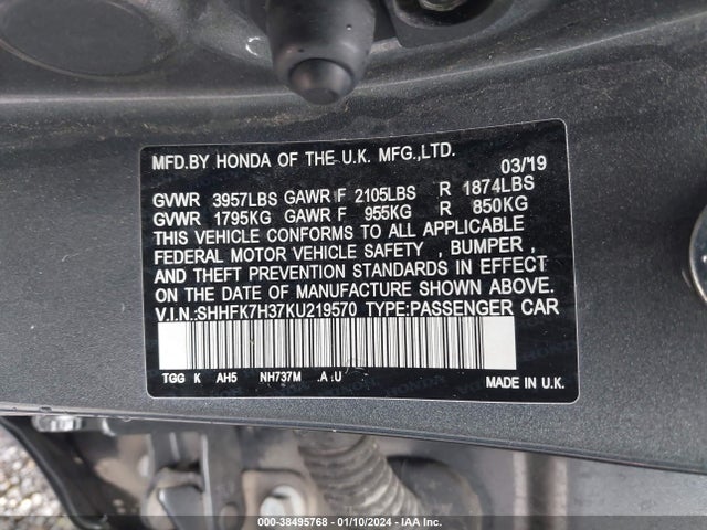 Honda Civic Lx 2019 SHHFK7H37KU219570 Image 9