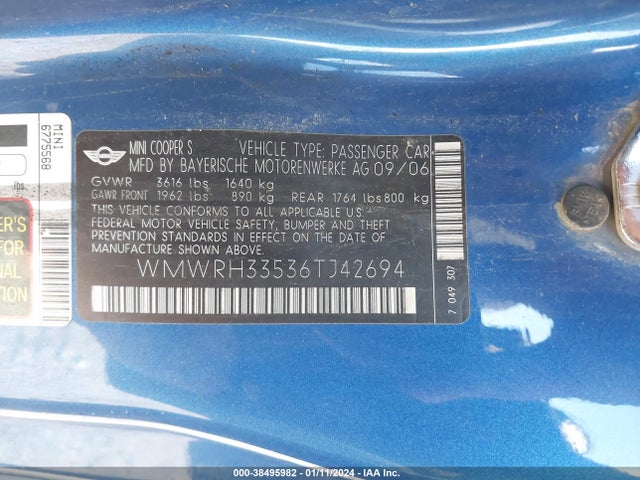 2006 MINI COOPER S WMWRH33536TJ42694 Photo 8