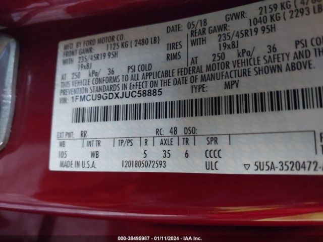 1FMCU9GDXJUC58885 Ford ESCAPE SE