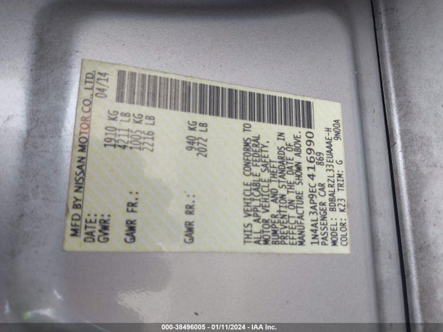 2014 NISSAN ALTIMA 2.5 S VIN: 1N4AL3AP9EC416990
