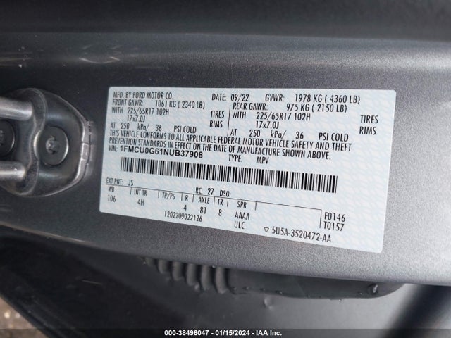 Ford ESCAPE SE 2022 1FMCU0G61NUB37908 Image 9