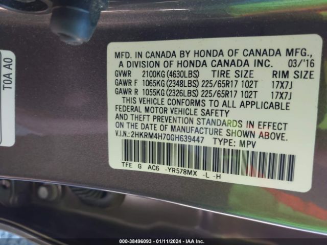 2HKRM4H70GH639447 Honda Cr-v Ex-l