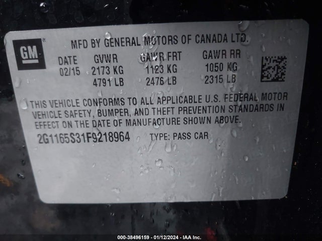 Chevrolet IMPALA 2LZ 2015 2G1165S31F9218964 Image 9