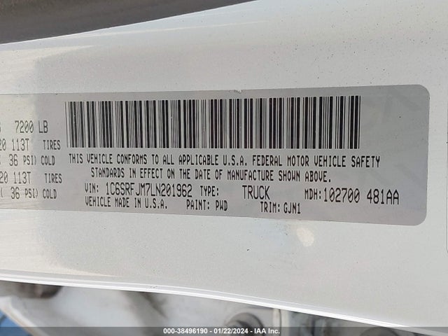 RAM 1500 Laramie  4x4 5'7 Box 2020 1C6SRFJM7LN201962 Image 9