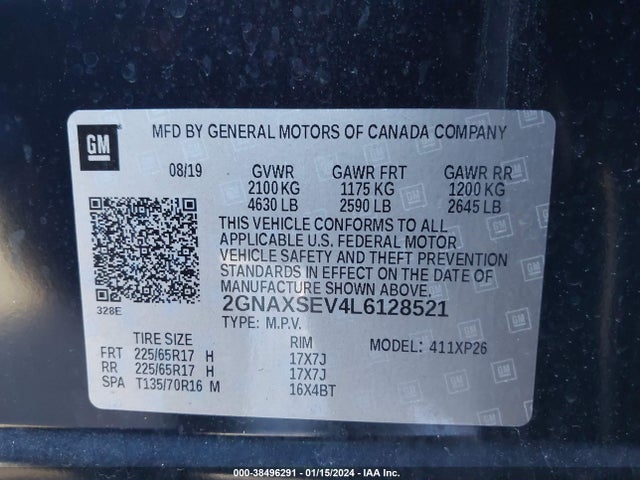 Chevrolet Equinox Awd Ls 2020 2GNAXSEV4L6128521 Image 9