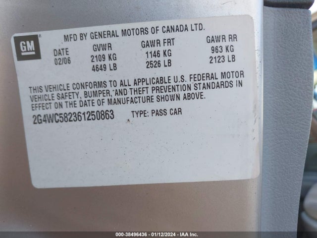 2006 BUICK LACROSSE CX VIN: 2G4WC582361250863