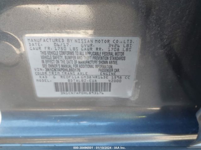 3N1CN7AP0HL893176 Nissan Versa 1.6 Sv