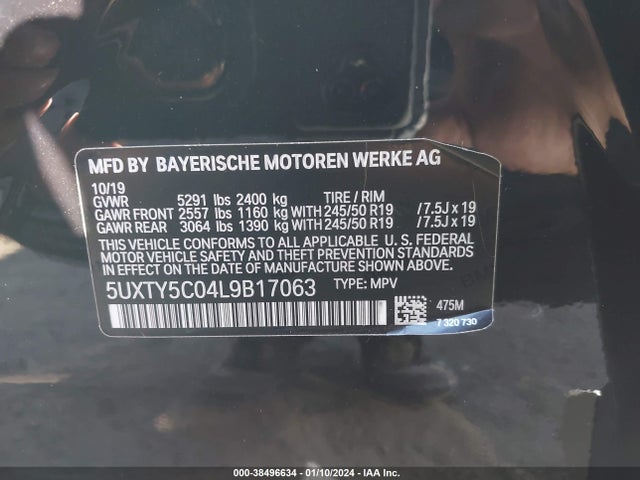 BMW X3 Xdrive30i 2020 5UXTY5C04L9B17063 Image 9
