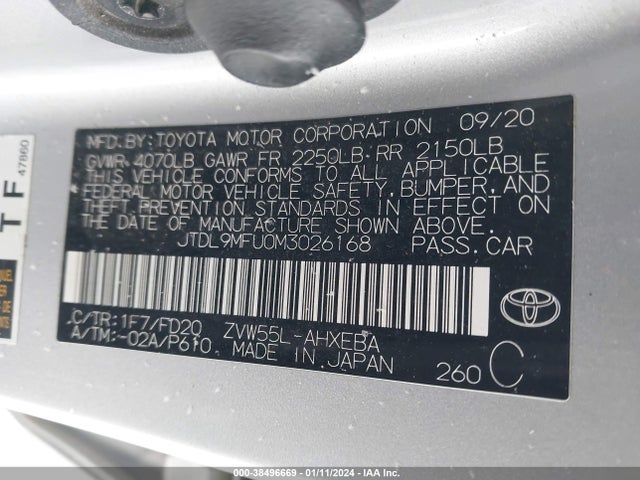 2021 TOYOTA PRIUS LE AWD-E VIN: JTDL9MFU0M3026168