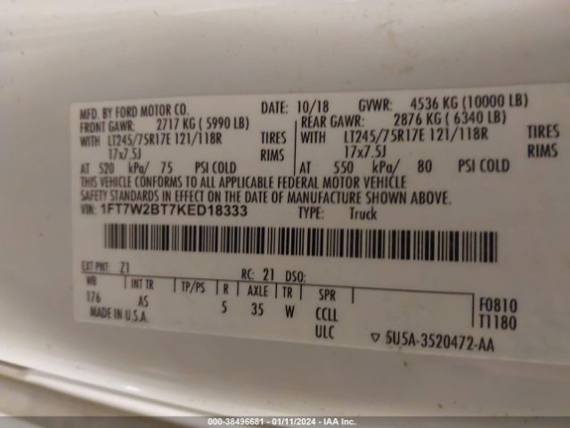 1FT7W2BT7KED18333 Ford F-250 Xl