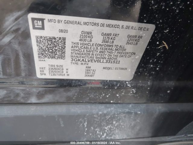 3GKALVEV0LL331511 GMC Terrain Awd Slt