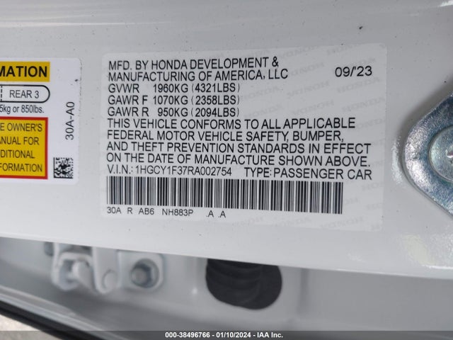 Honda ACCORD EX 2024 1HGCY1F37RA002754 Image 9