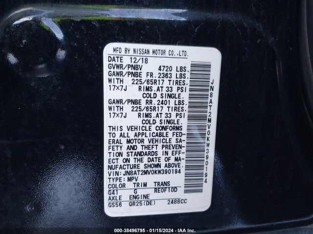 Nissan ROGUE SV 2019 JN8AT2MV0KW390194 Image 9