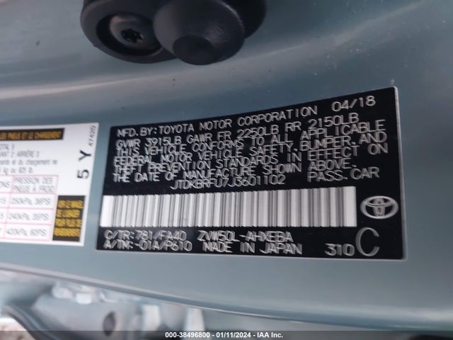 Toyota Prius Two 2018 JTDKBRFU7J3601102 Image 9