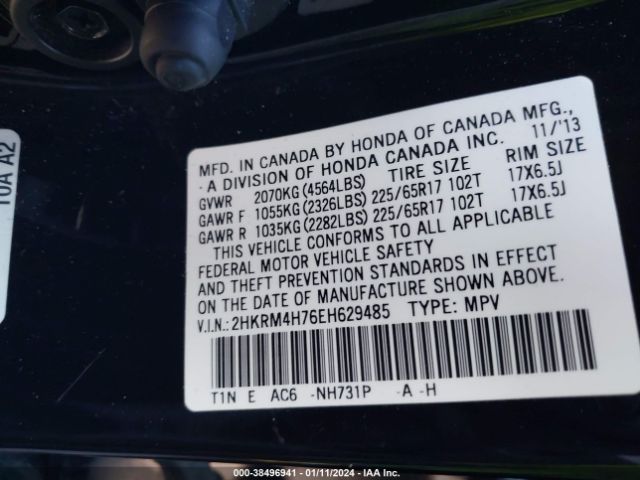 2HKRM4H76EH629485 Honda Cr-v Ex-l