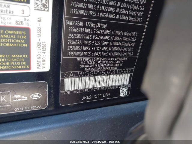 SALWG2RV6JA412587 Land Rover Range Rover Sport Se