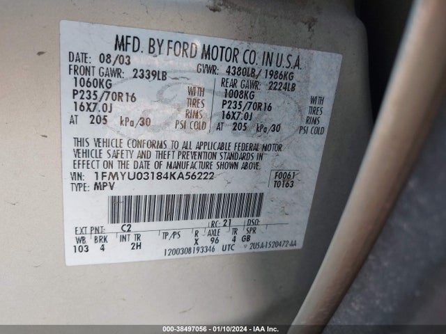 2004 FORD ESCAPE XLT VIN: 1FMYU03184KA56222