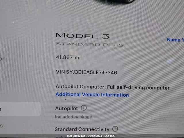 Tesla MODEL 3 2020 5YJ3E1EA5LF747346 Image 7