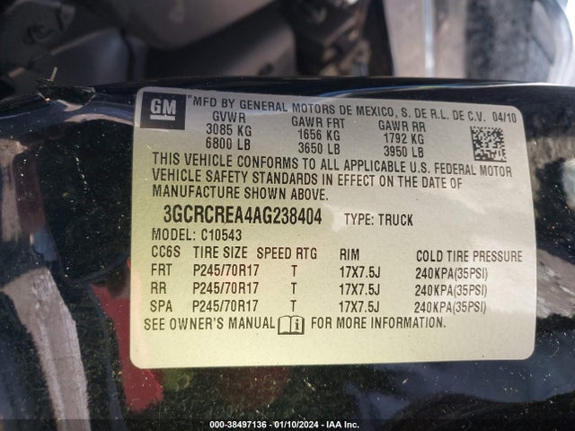 2010 CHEVROLET SILVERADO 1500 LS VIN: 3GCRCREA4AG238404
