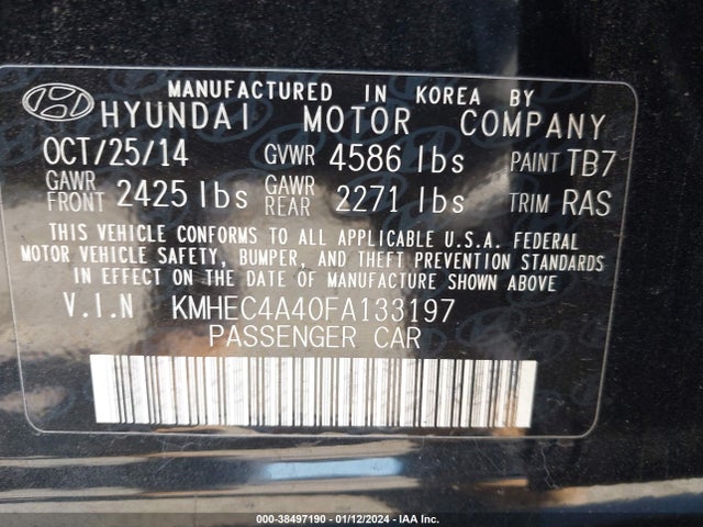 Hyundai Sonata Hybrid Limited 2015 KMHEC4A40FA133197 Image 9