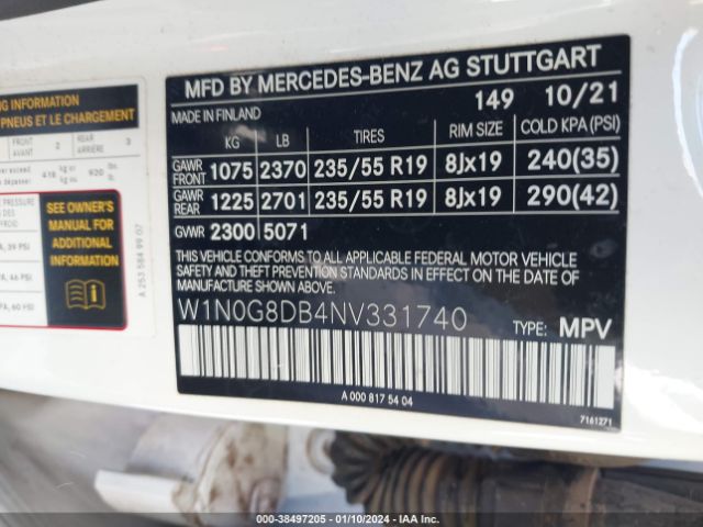 W1N0G8DB4NV331740 Mercedes-Benz Glc 300 Suv