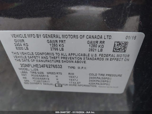 Chevrolet Equinox Ltz 2015 2GNFLHE34F6276532 Image 9
