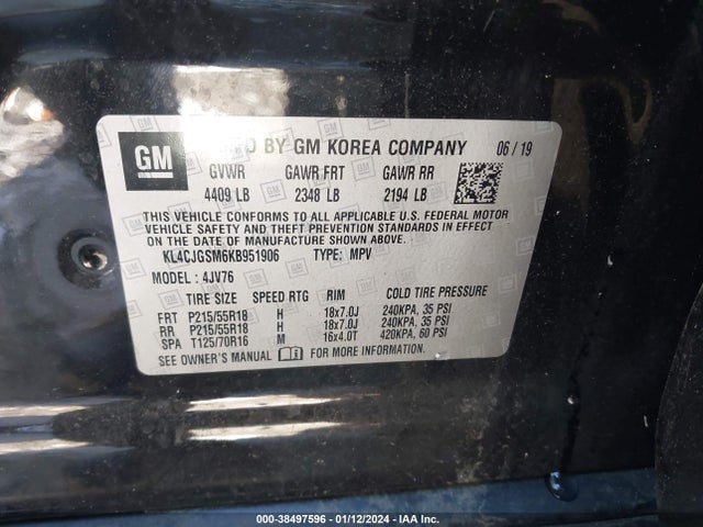 KL4CJGSM6KB951906 Buick Encore Awd Essence