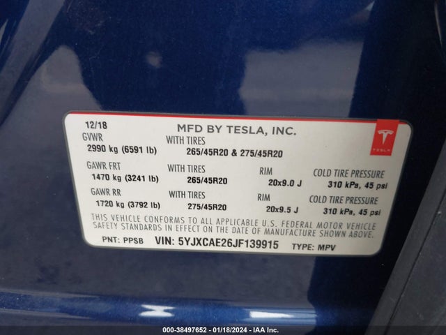 5YJXCAE26JF139915 Tesla Model X 100d/75d/p100d