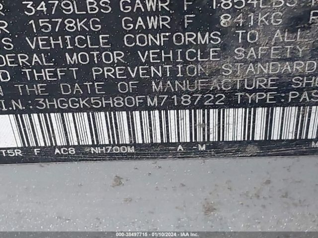 3HGGK5H80FM718722 Honda Fit Ex/ex-l