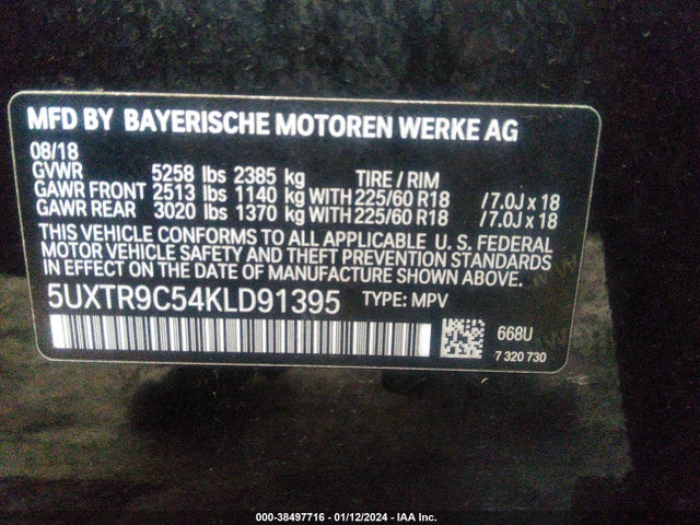 BMW X3 Xdrive30i 2019 5UXTR9C54KLD91395 Image 9