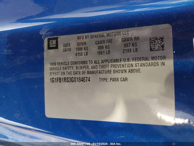Chevrolet Camaro 1lt 2016 1G1FB1RS3G0184674 Image 9