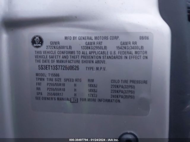 2007 SAAB 9-7X 5S3ET13S772800626 Photo 8