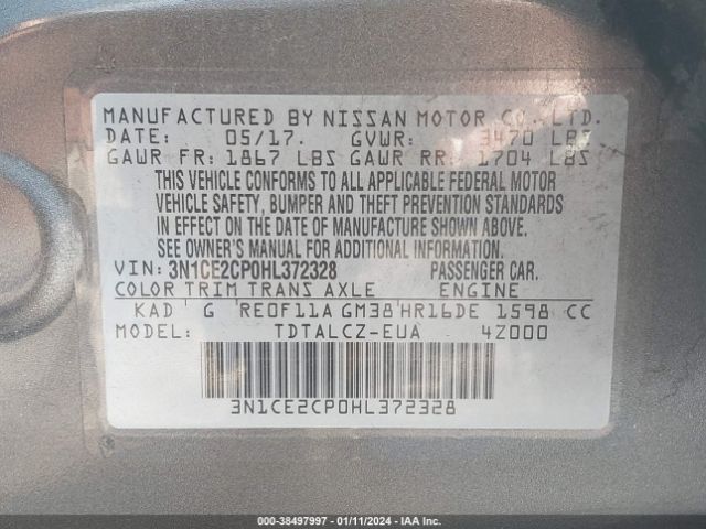 3N1CE2CP0HL372328 Nissan Versa Note S Plus