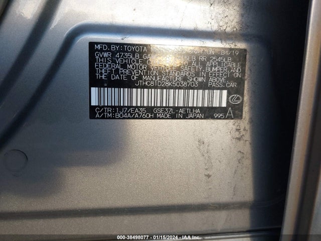 Lexus IS 300 2019 JTHC81D28K5038703 Image 9