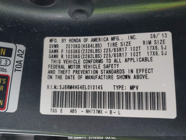 Honda CR-V EX 2014 5J6RM4H54EL010145 Image 9