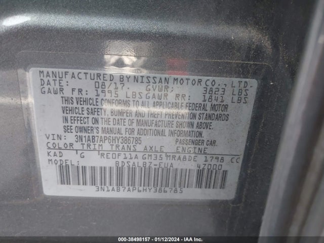 Nissan SENTRA S 2017 3N1AB7AP6HY386785 Image 9