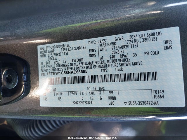 1FTEW1C58NKE63565 Ford F-150 Xlt