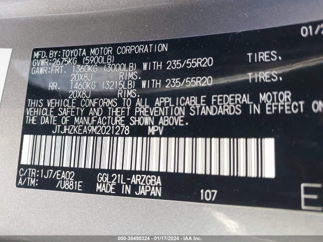 Lexus Rx 350l 2021 JTJHZKEA9M2021278 Image 9