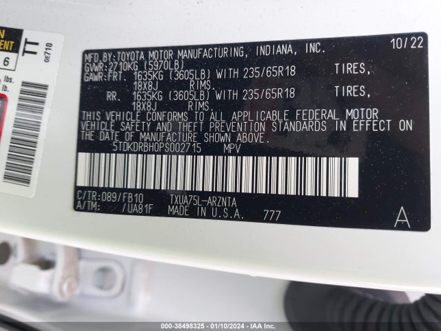 Toyota Highlander Le 2023 5TDKDRBH0PS002715 Image 9