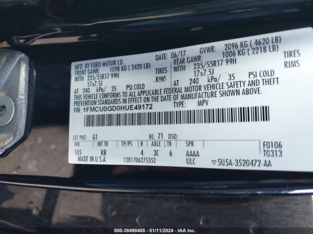 1FMCU0GD0HUE49172 Ford ESCAPE SE