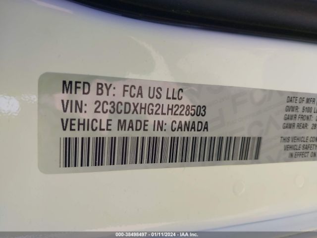 2C3CDXHG2LH228503 Dodge Charger Gt Rwd